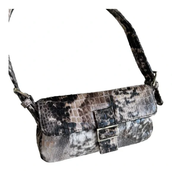 Giannini Brown Black Snake Skin Small Shoulder Bag With Magnetic Snap Closure - Picture 5 of 9
